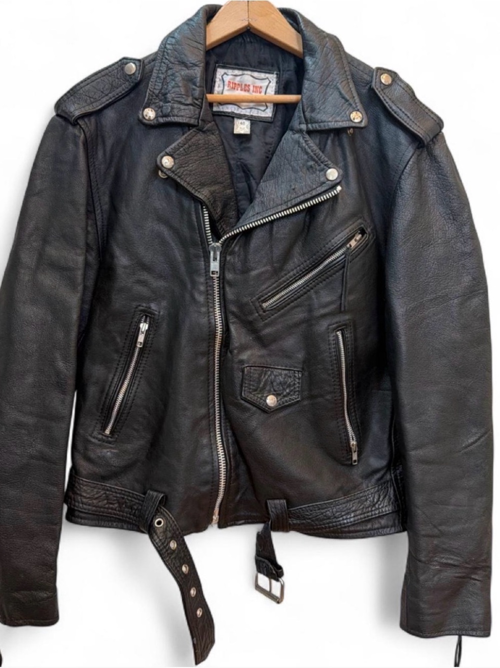 Ripples Vintage Black Leather Biker Jacket